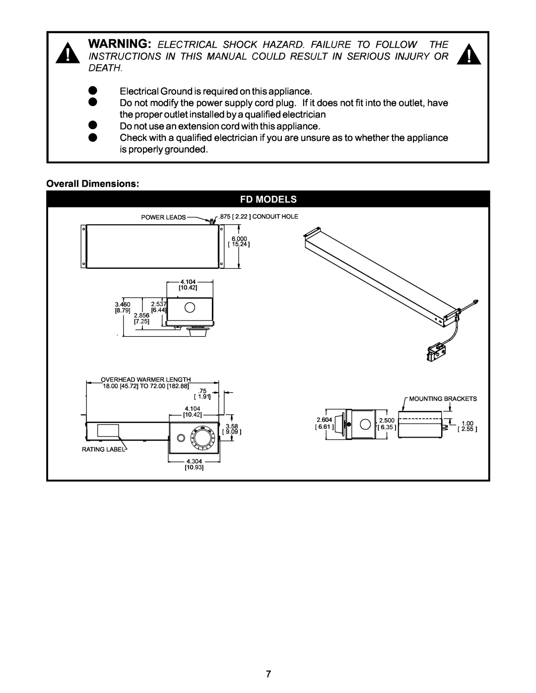 APW FD installation instructions W Ning, Overall Dimensions, Fd Models 