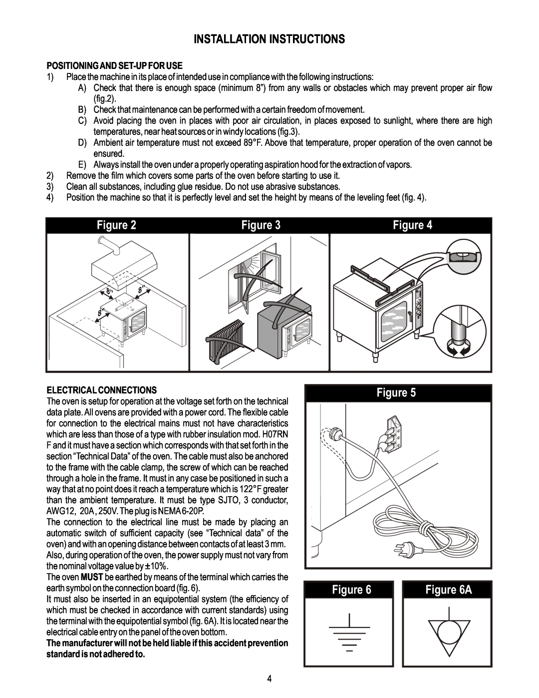 APW HSO-200 manual Installation Instructions, Positioning And Set-Up For Use, Electrical Connections, 8” ” 