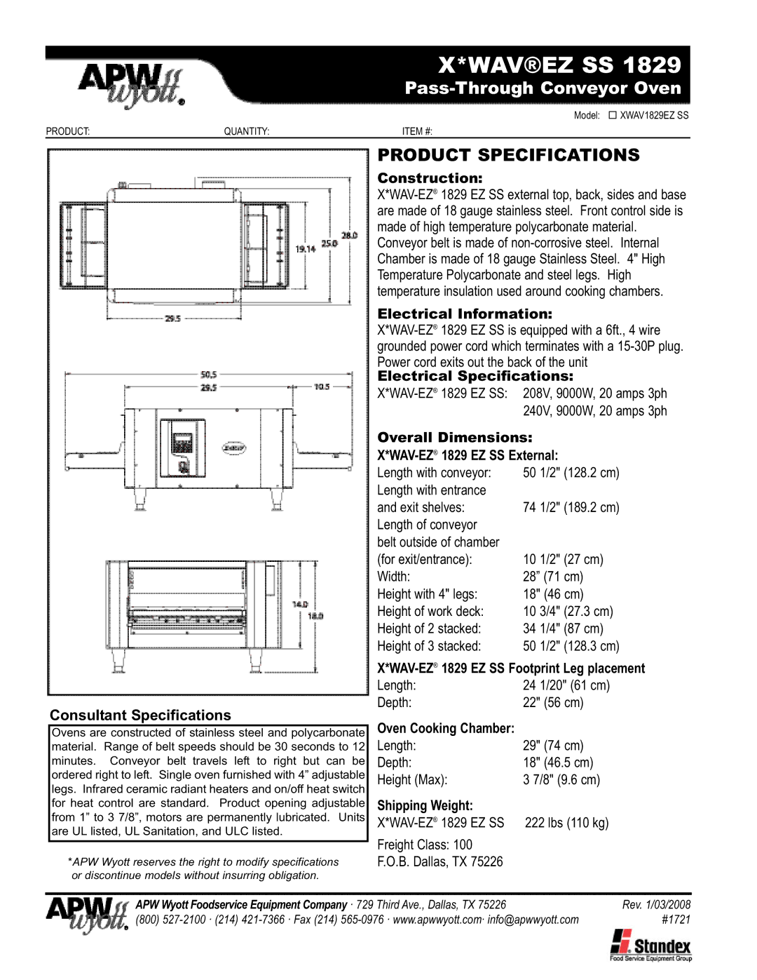 APW Wyott 1829 EZ SS warranty Wavez SS 