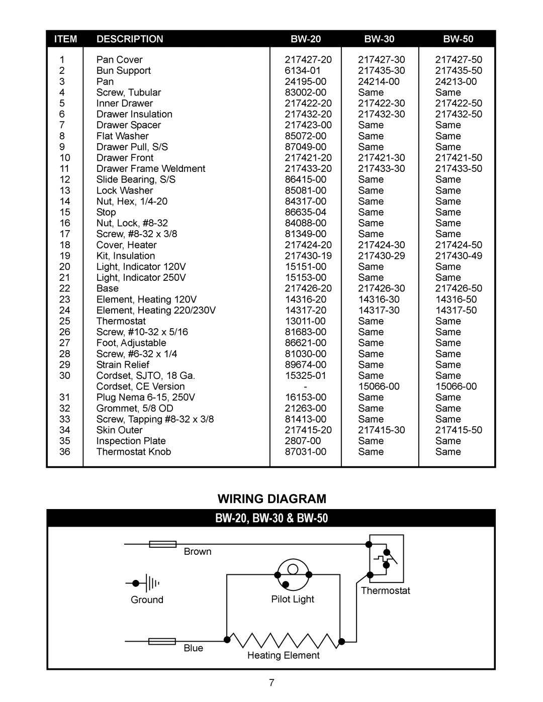 APW Wyott BW-30 operating instructions 3049 