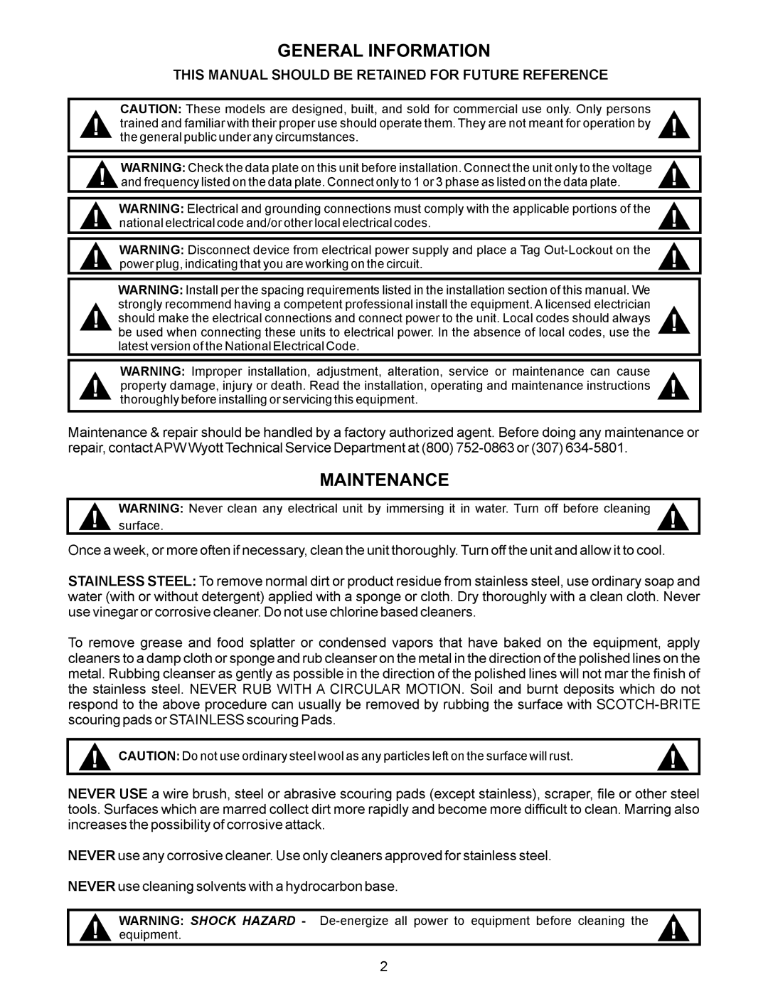 APW Wyott CDO-17 operating instructions General Information 