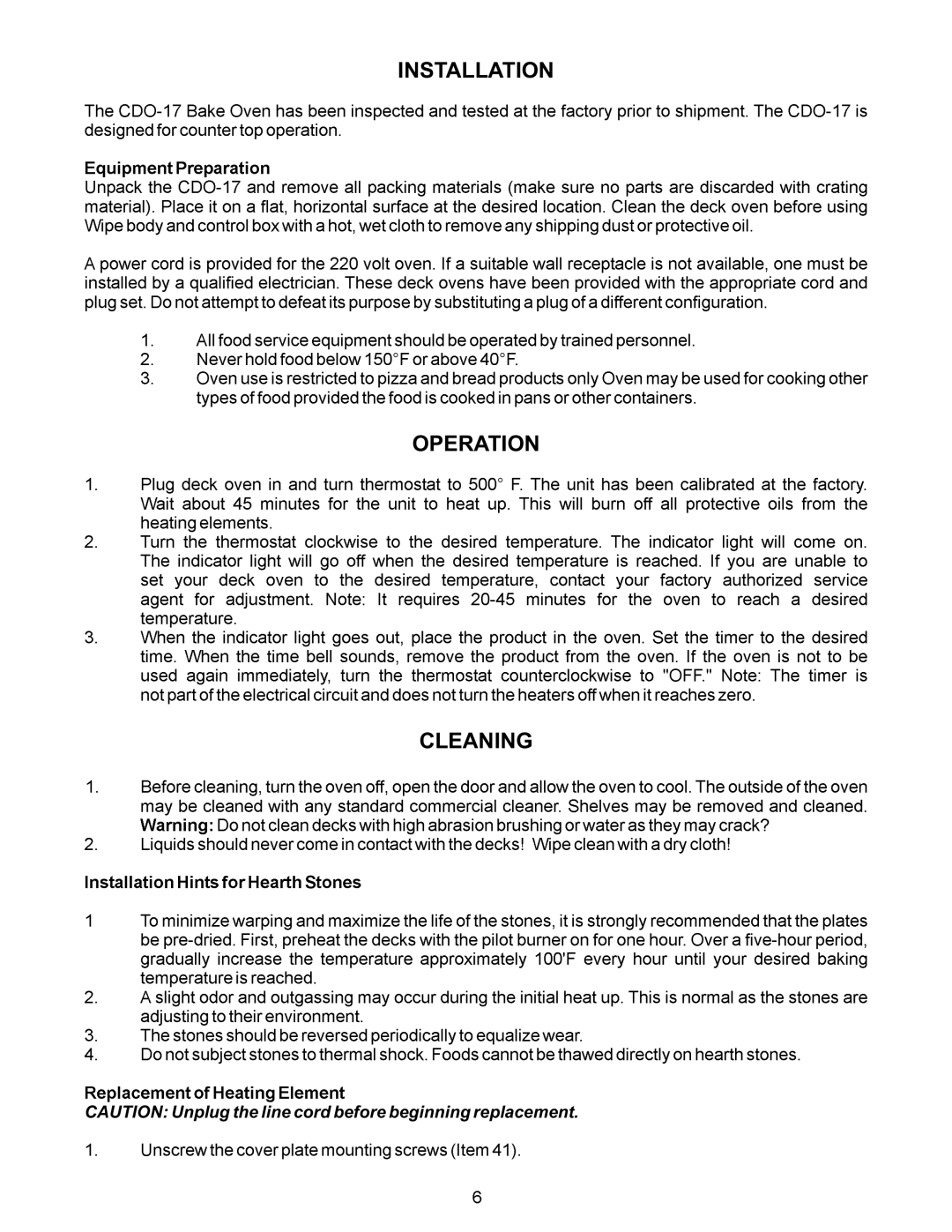 APW Wyott CDO-17 operating instructions Installation Operation Cleaning 