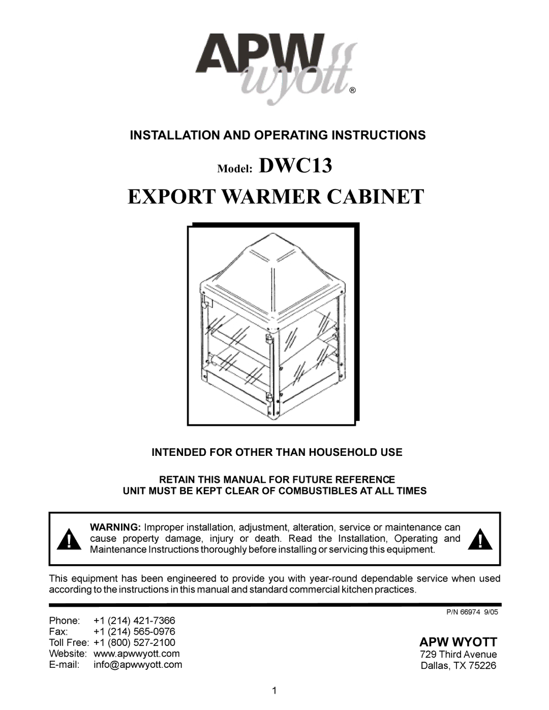 APW Wyott DWC13 manual OllFree+180057-2100 