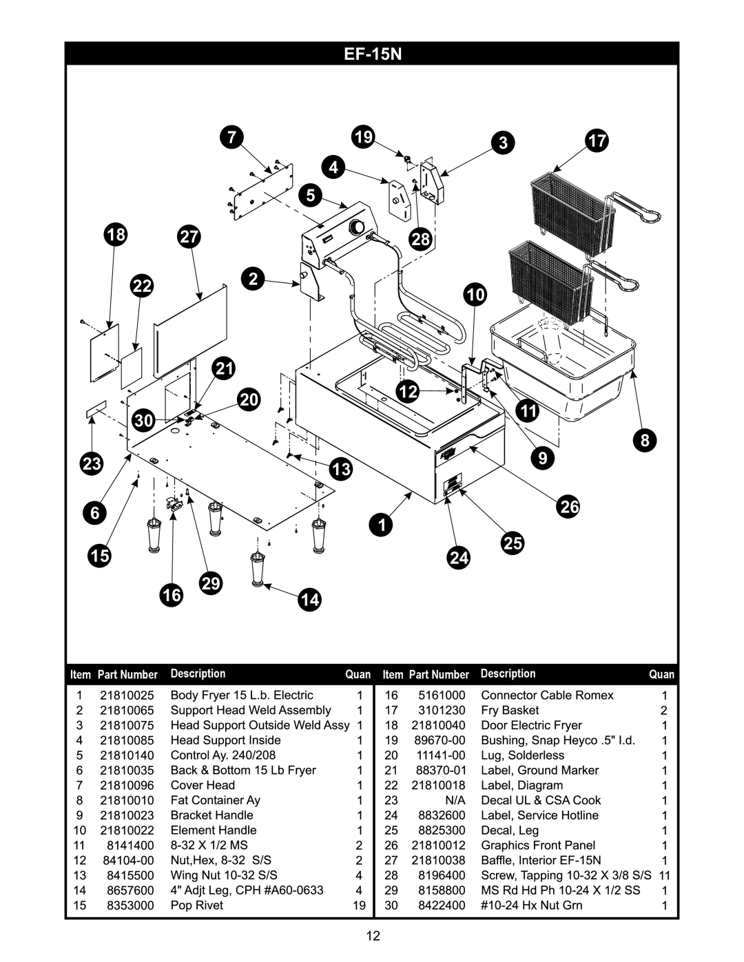 APW Wyott EF-30NTC operating instructions EF-15N 