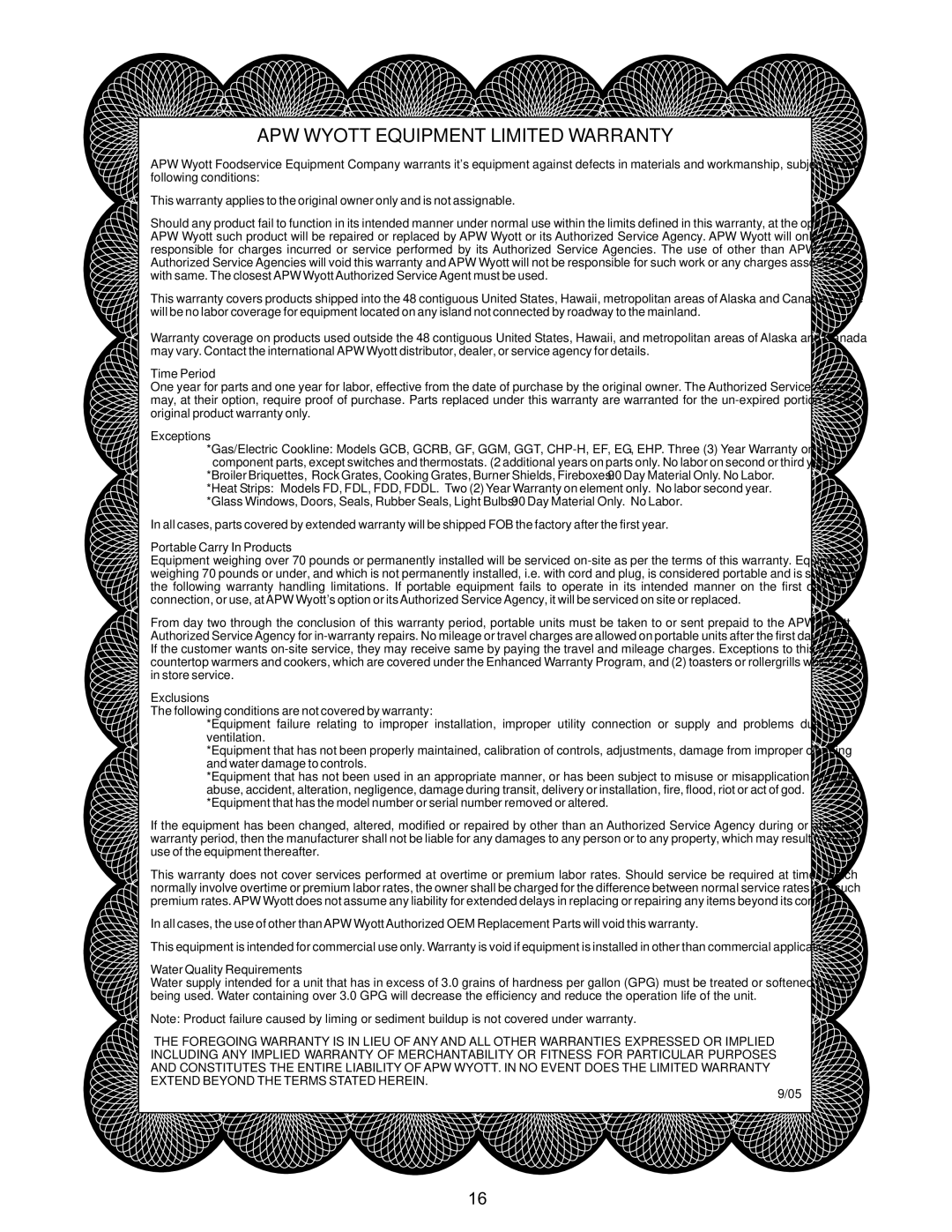 APW Wyott EF-30NTC, EF-15N operating instructions 