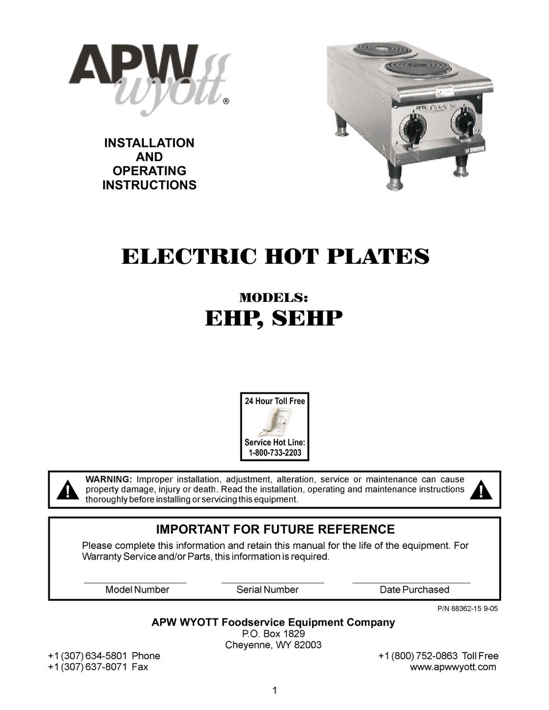 APW Wyott SEHP manual Electric HOT Plates 