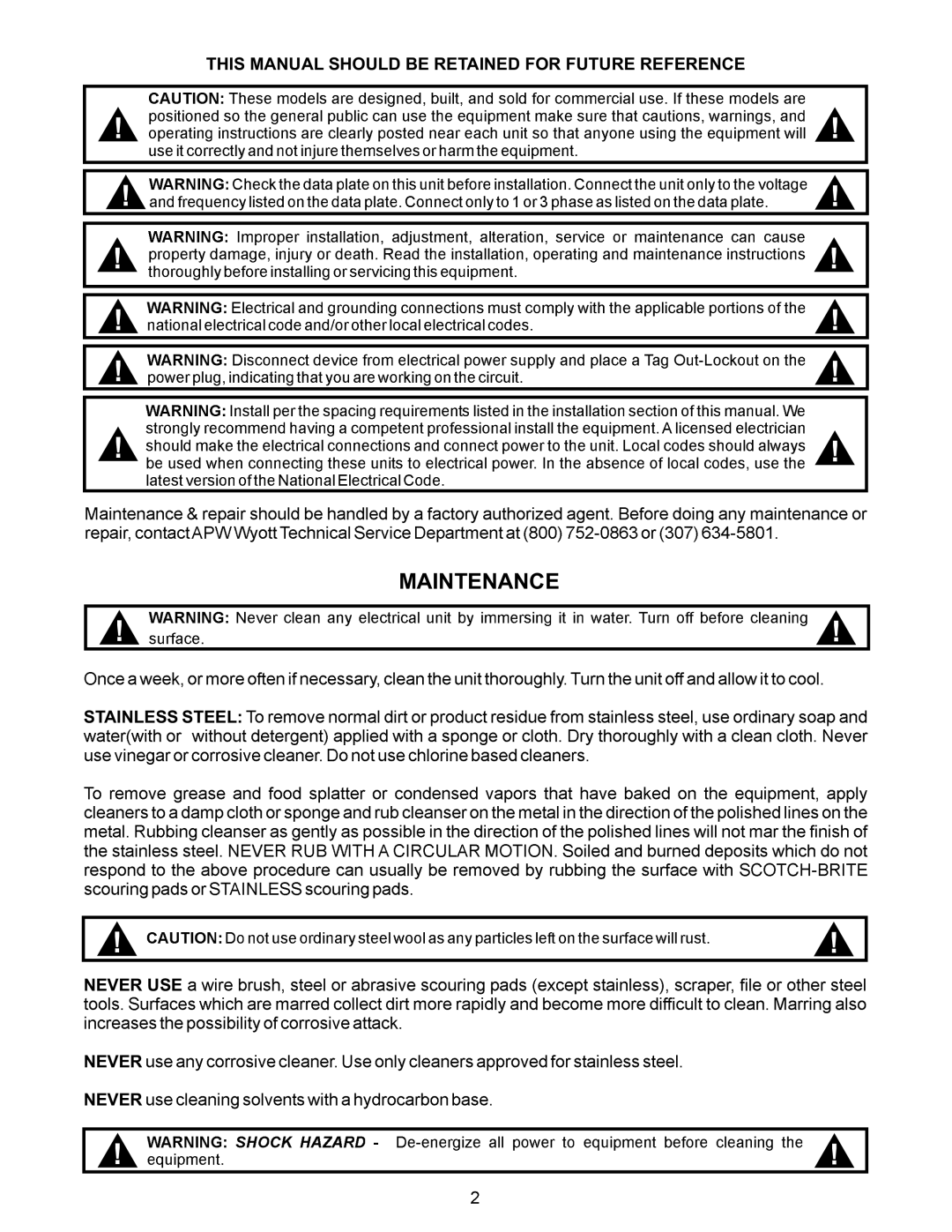 APW Wyott SEHP manual Maintenance 