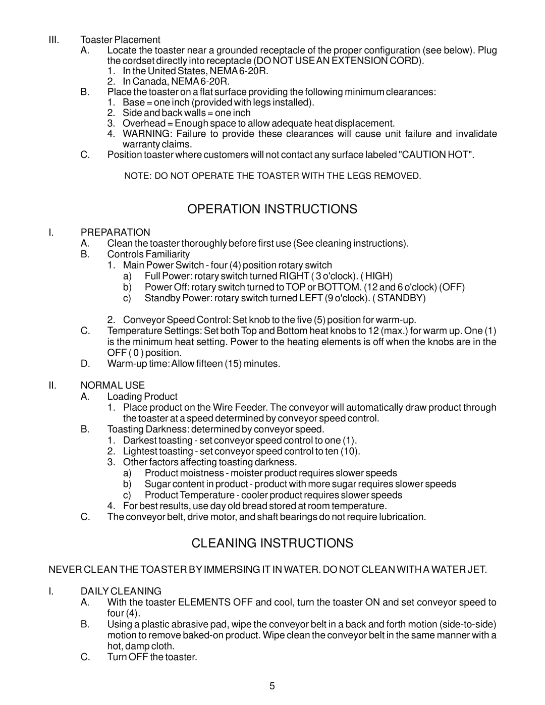 APW Wyott FT 800H operating instructions Operation Instructions, Cleaning Instructions 