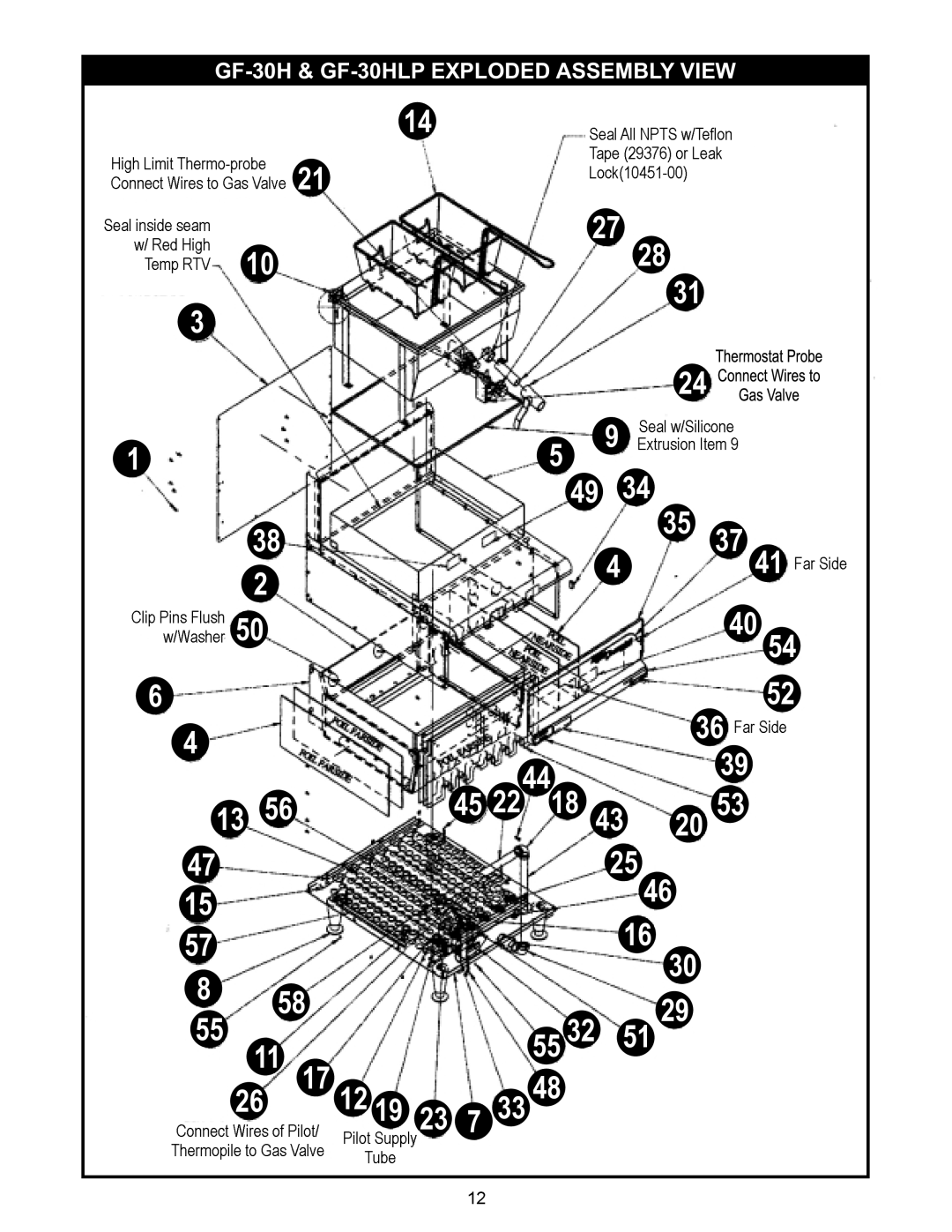 APW Wyott GF-15HLP warranty GF-30H & GF-30HLP Exploded Assembly View 