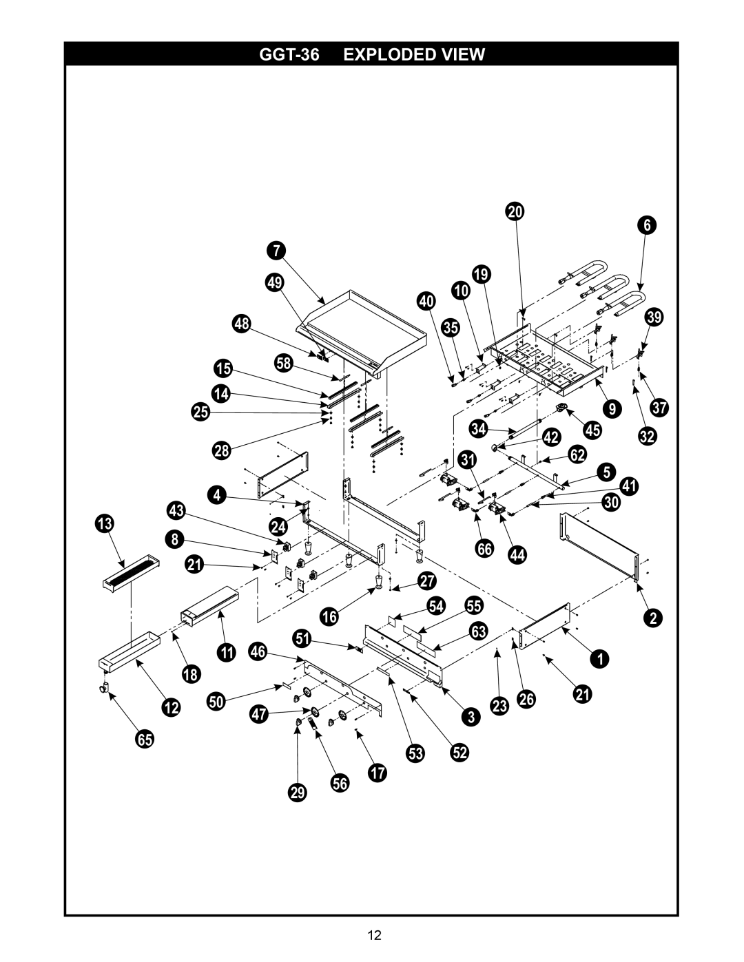 APW Wyott GGT-24H warranty GGT-36 Exploded View 