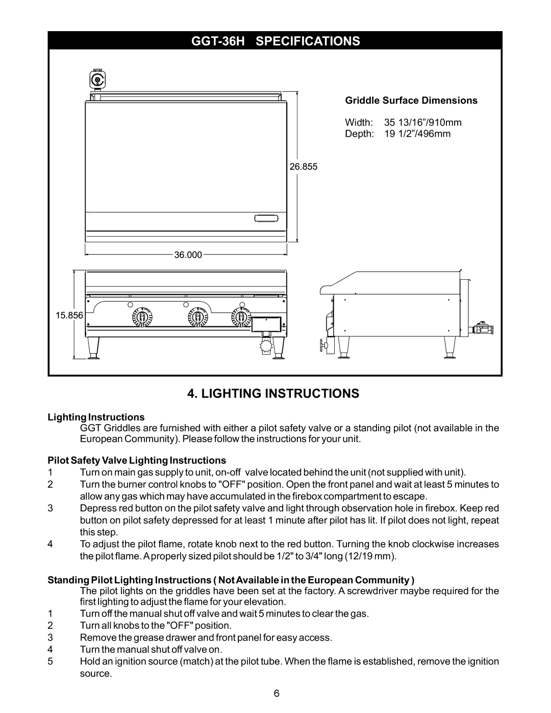 APW Wyott GGT-24H warranty Lighting Instructions 