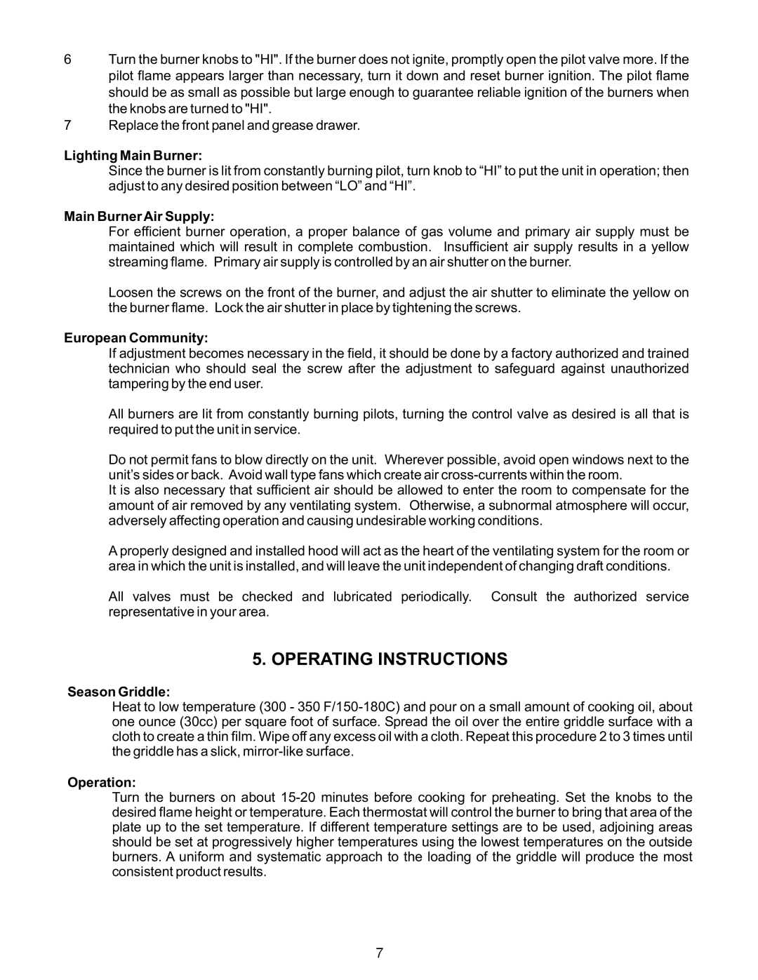 APW Wyott GGT-24H warranty Operating Instructions, Lighting Main Burner 