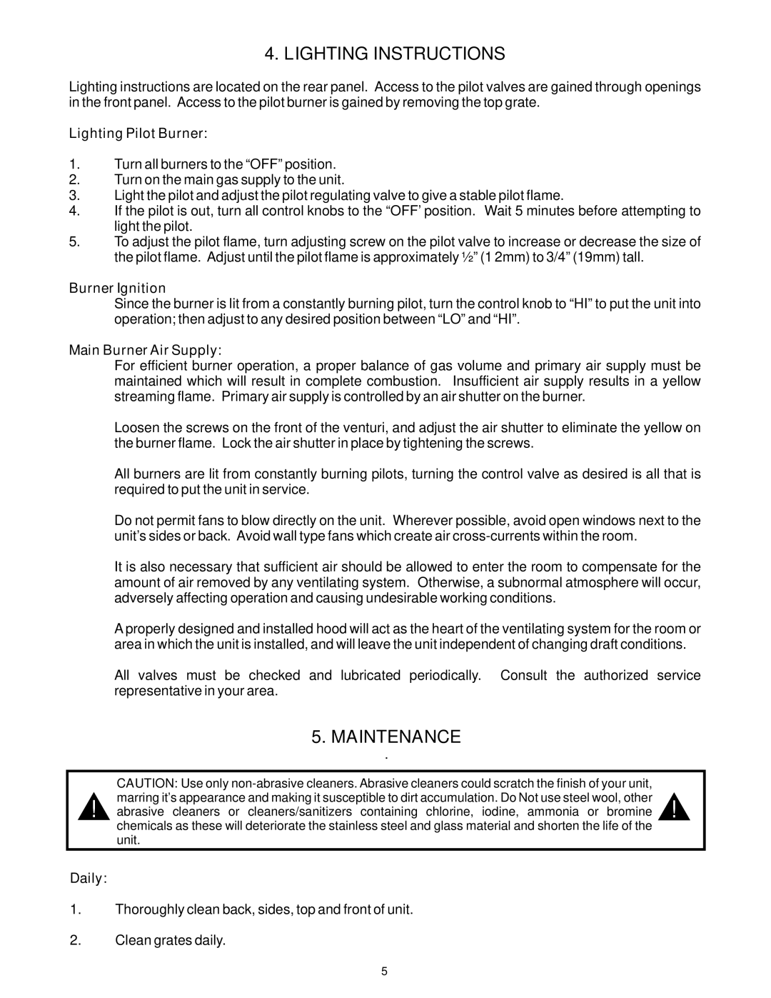 APW Wyott GHP-2H operating instructions Lighting Instructions, Maintenance 