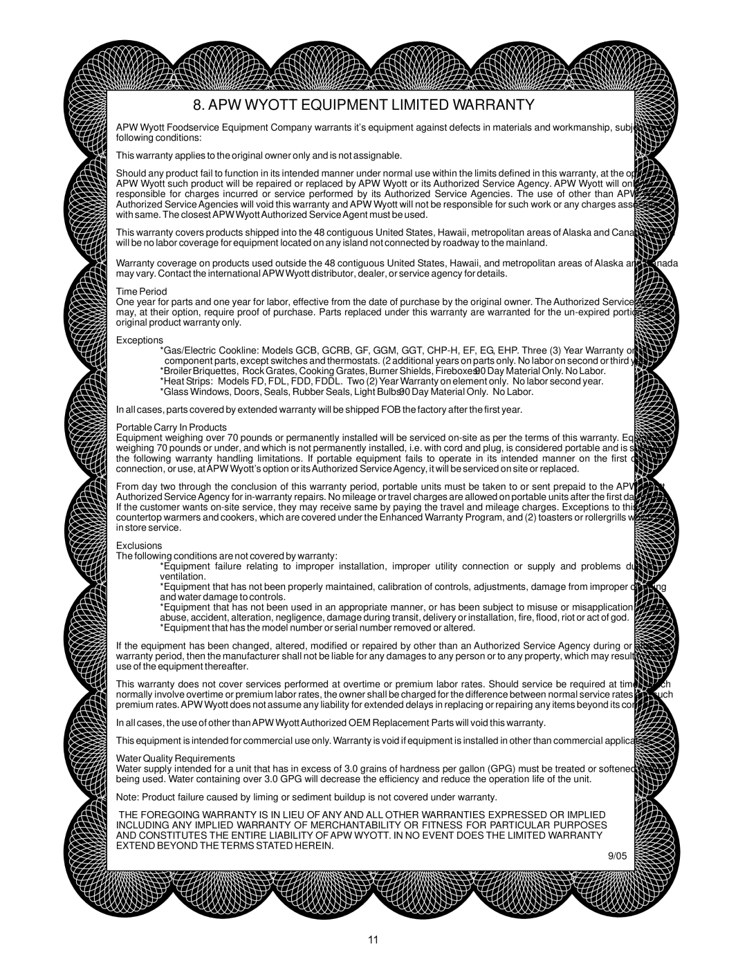 APW Wyott GHP-4H, GHPS-2H, GHPW-2H, GHP-6H, GHPS-6H, GHPS-4H operating instructions 