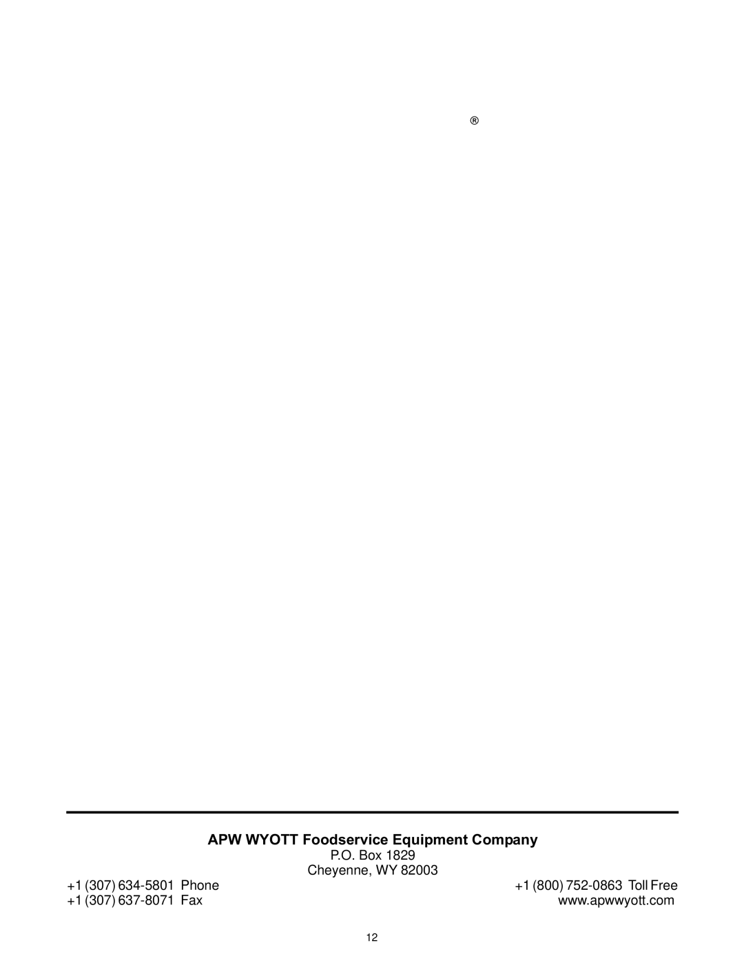 APW Wyott GHPS-2H, GHPW-2H, GHP-6H, GHPS-6H, GHPS-4H, GHP-4H operating instructions Cheyenne, WY 