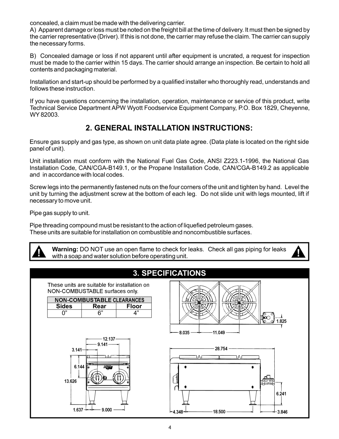 APW Wyott GHPS-4H, GHPS-2H, GHPW-2H, GHP-6H, GHPS-6H, GHP-4H 96.141912.000.137, General Installation Instructions 