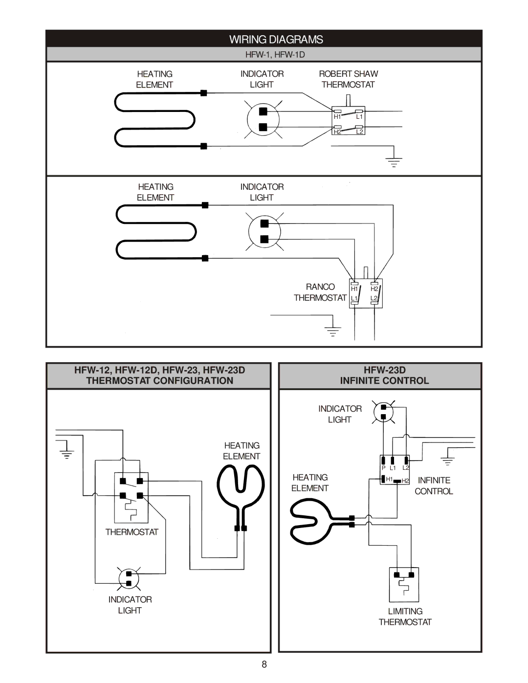 APW Wyott HFW-1D, HFW-12D, HFW-23D operating instructions Wiring Diagrams 