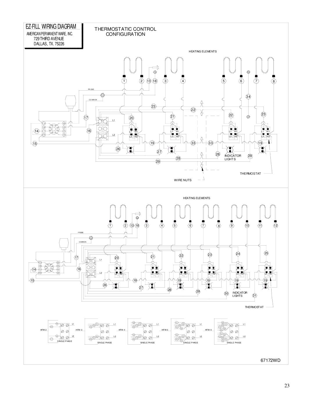 APW Wyott HOT FOOD WARMER service manual EZ-FILL Wiring Diagram Thermostatic Control 