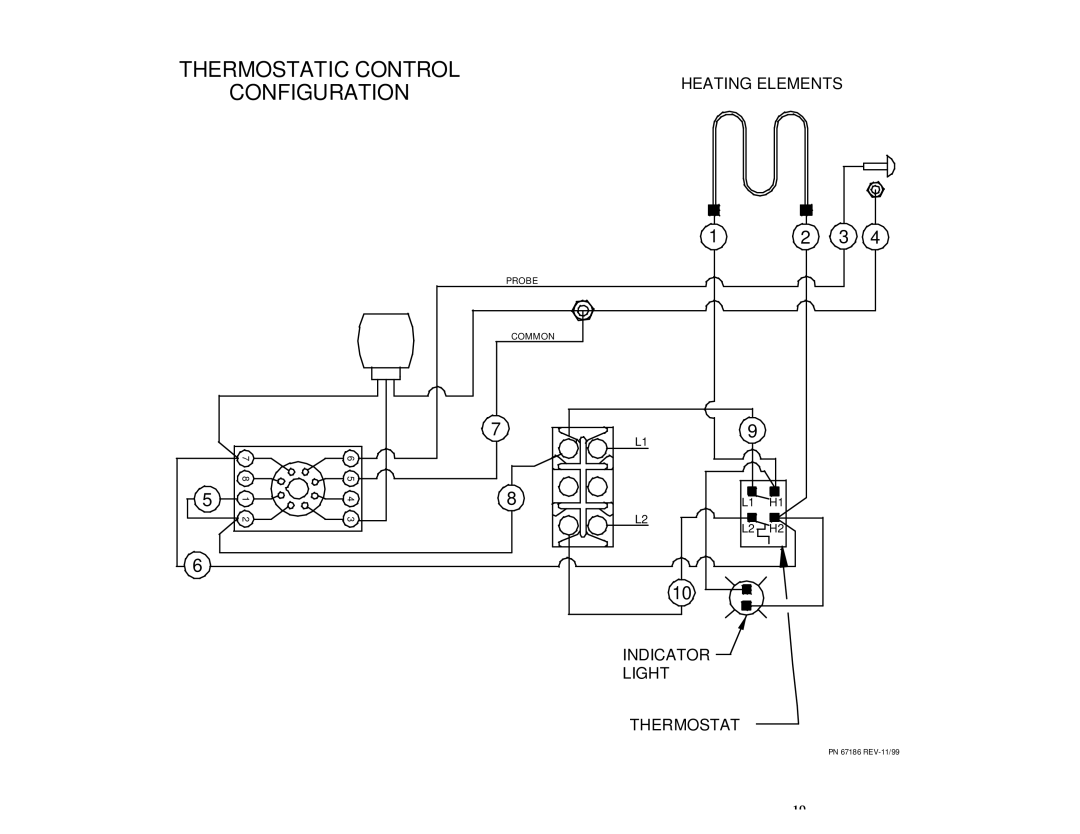 APW Wyott HOT FOOD WARMER Thermostatic Control Configuration, Heating Elements, Indicator, Light, PN 67186 REV-11/99 
