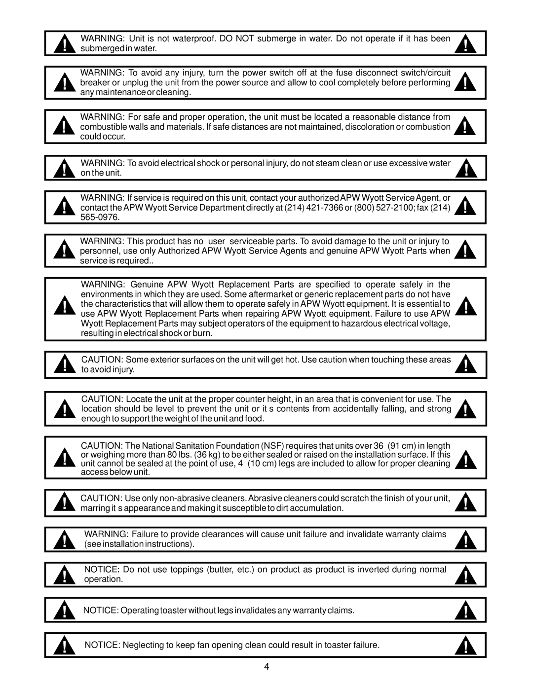 APW Wyott M95-2-JIB operating instructions 