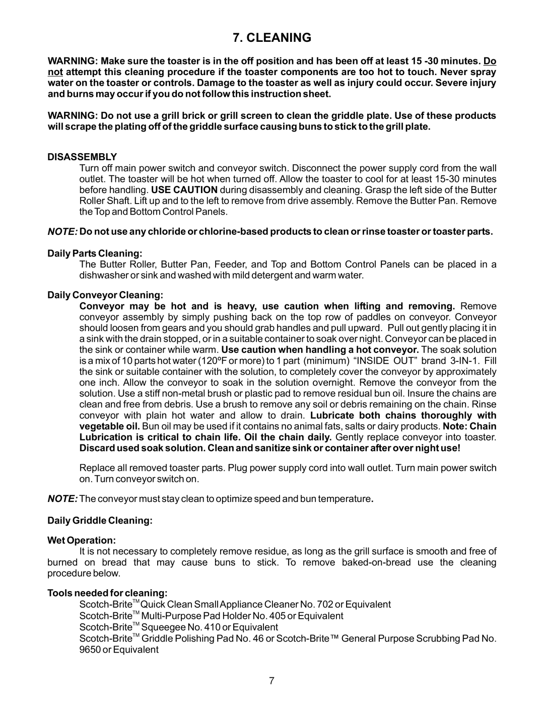 APW Wyott M95-2-JIB operating instructions Cleaning, Disassembly 