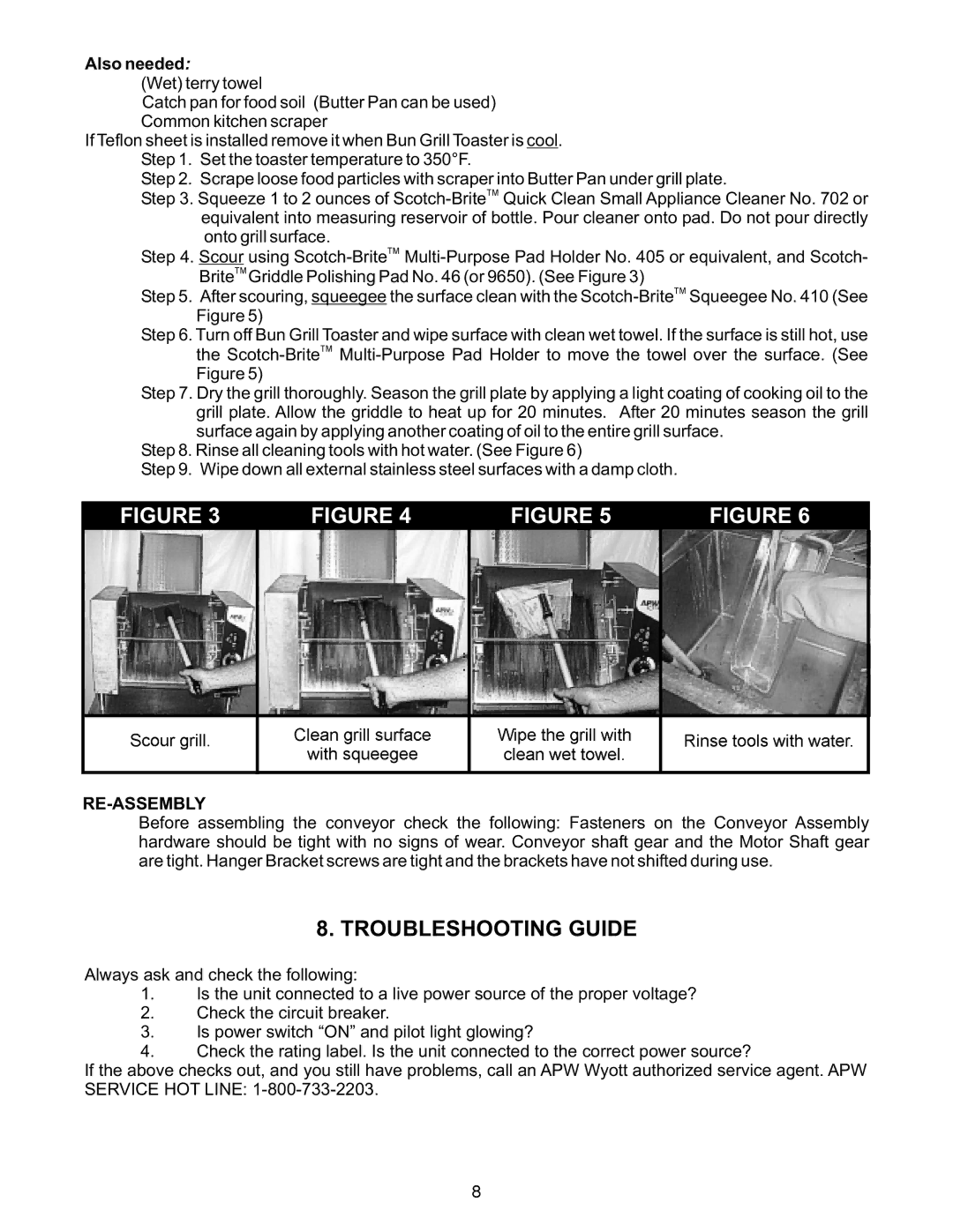 APW Wyott M95-2-JIB operating instructions Troubleshooting Guide, Also needed, Re-Assembly 