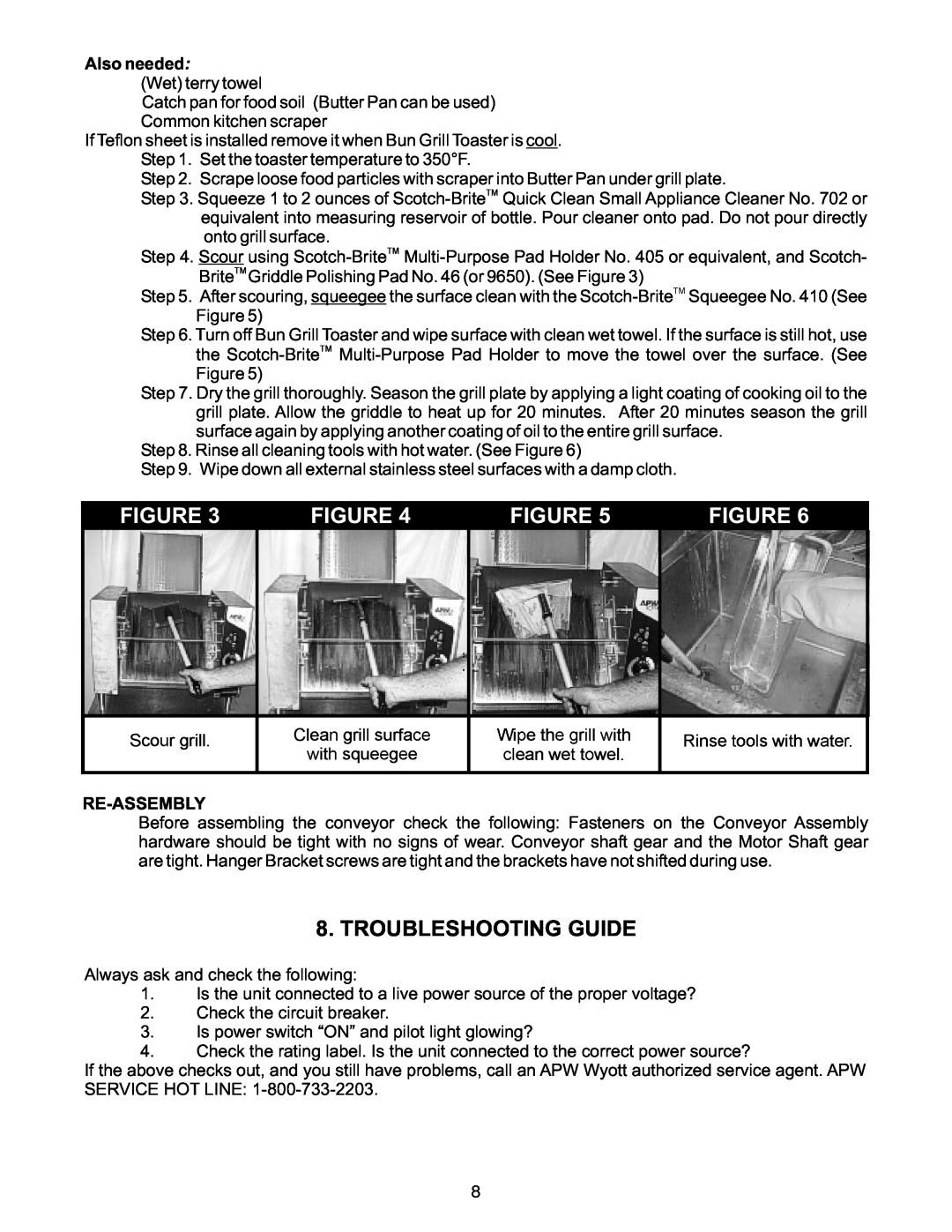 APW Wyott M95-2-JIB operating instructions FIGUREScourgrill.3, Troubleshooting Guide, RinseFIGUREtoolswithwater6 