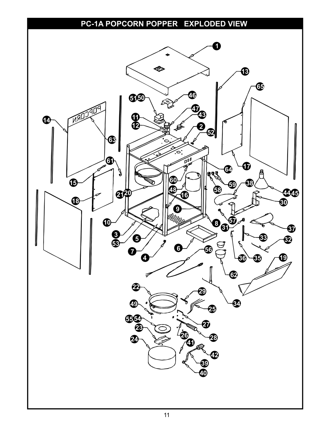 APW Wyott MPC-1A manual PC-1A Popcorn Popper Exploded View 