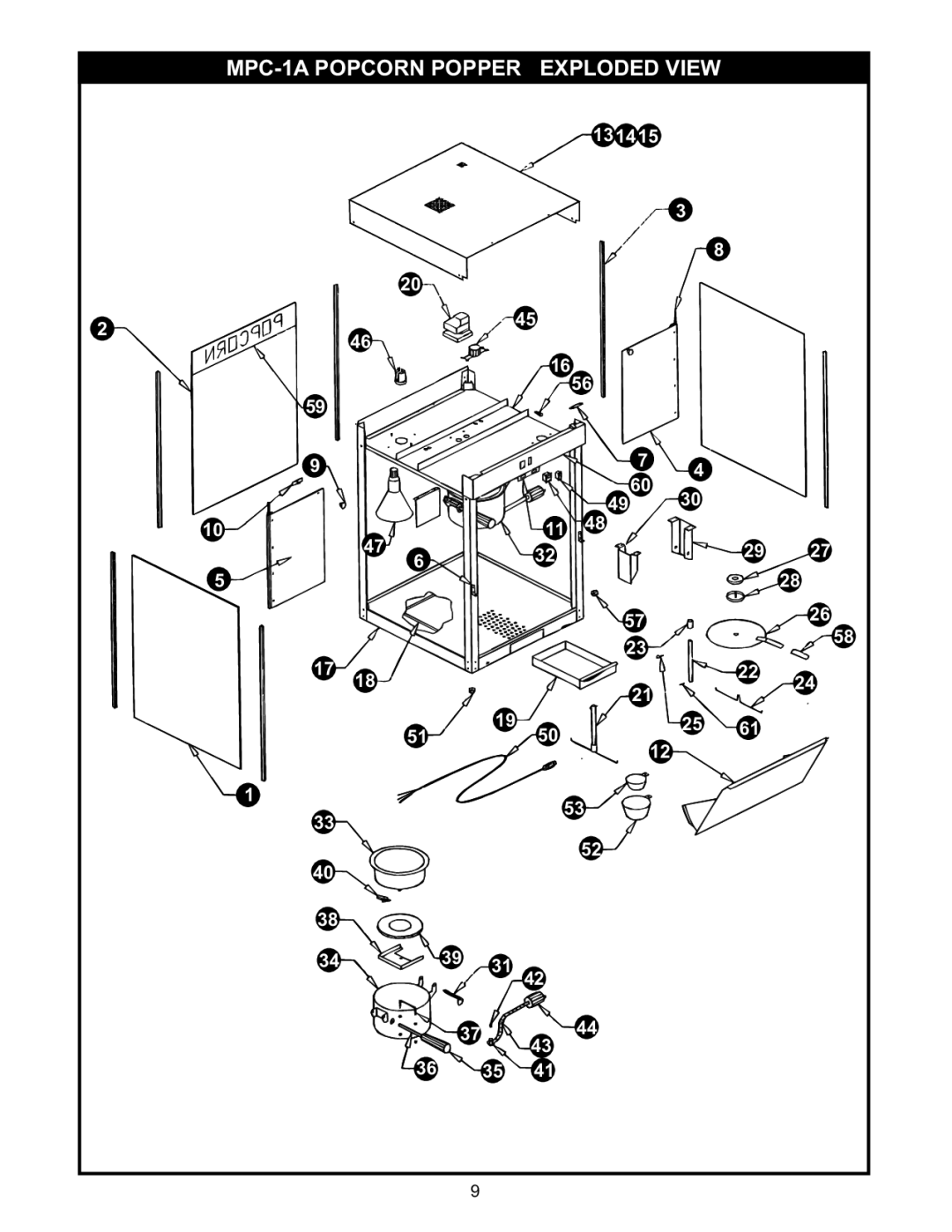 APW Wyott manual MPC-1A Popcorn Popper Exploded View 