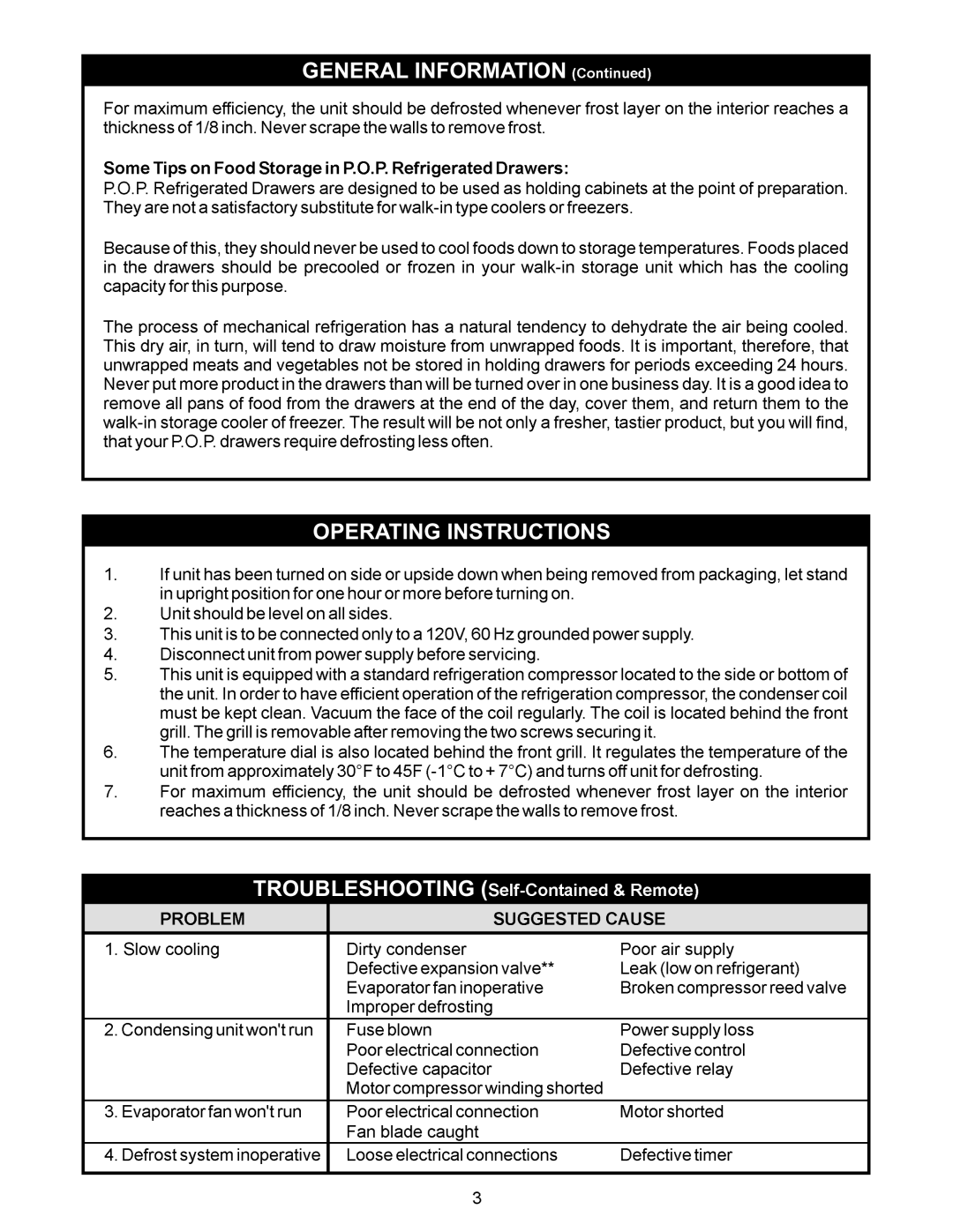 APW Wyott POP 2S, POP 1S, POP 3S manual General Information Operating Instructions Troubl Shooting 