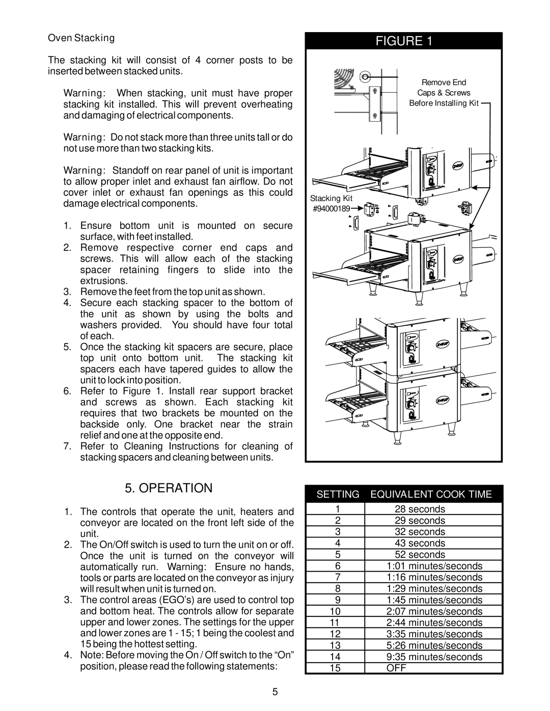 APW Wyott RANSI/NSF4 operating instructions Operation, Oven Stacking 