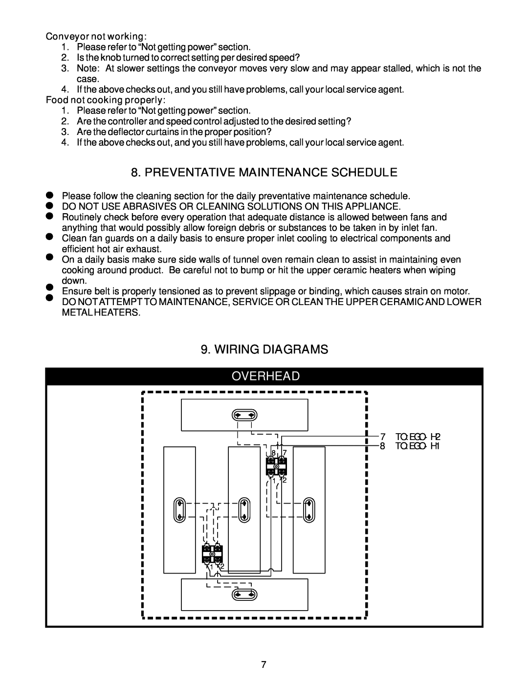 APW Wyott RANSI/NSF4 operating instructions Wiring Diagrams, Overhead, Preventative Maintenance Schedule 