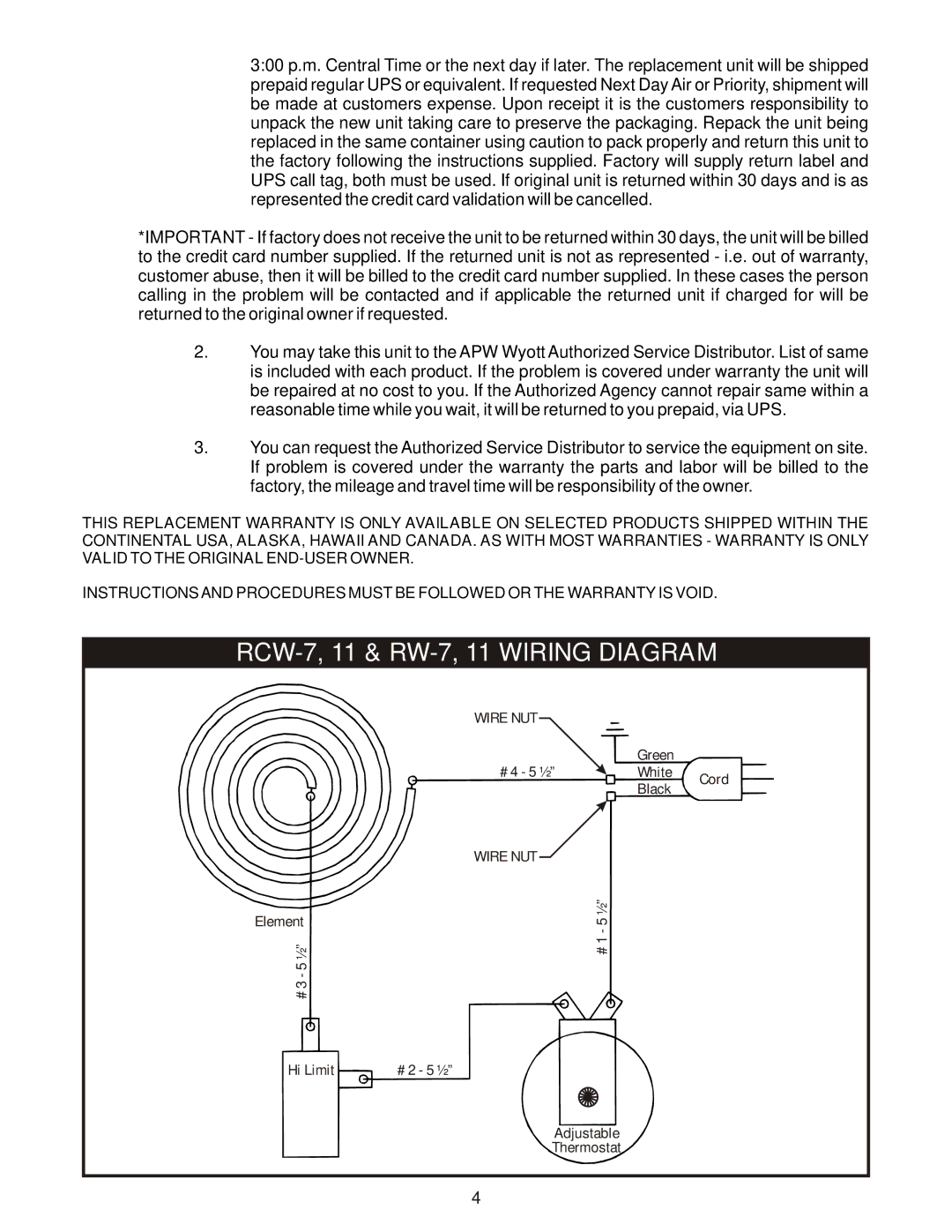 APW Wyott RCW - 7, RCW - 11 manual RCW-7, 11 & RW-7, 11 Wiring Diagram 