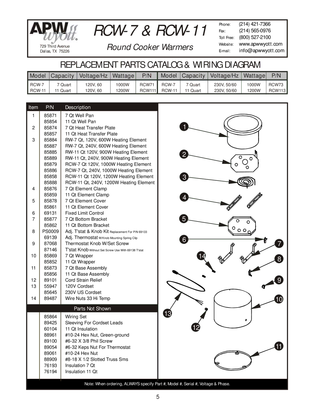 APW Wyott RCW - 11, RCW - 7 manual RCW-7 & RCW-11 