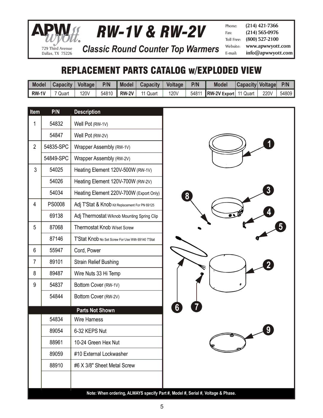 APW Wyott manual RW-1V & RW-2V 