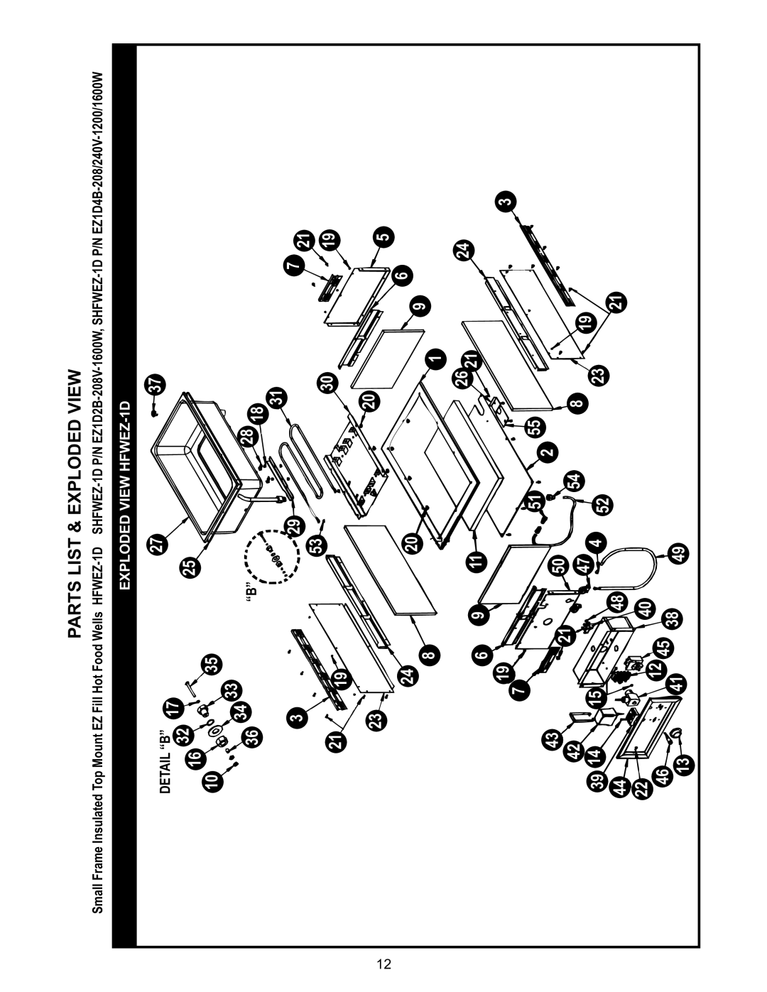 APW Wyott SHFWEZ-2D, SHFWEZ-6D, SHFWEZ-12D, SM50EZ, SHFWEZ-3D, SHFWEZ-5D, SHFWEZ-4D manual Exploded View HFWEZ-1D Detail 