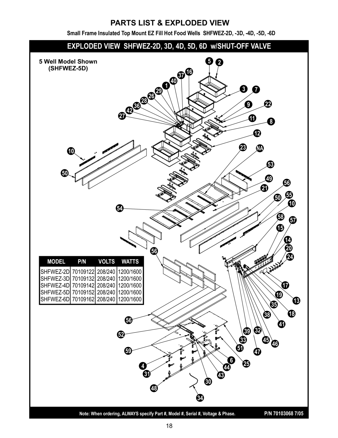 APW Wyott SHFWEZ-12D, SHFWEZ-6D, SM50EZ, SHFWEZ-2D, SHFWEZ-3D, SHFWEZ-4D manual SHFWEZ-5D, Model P/N Volts Watts 