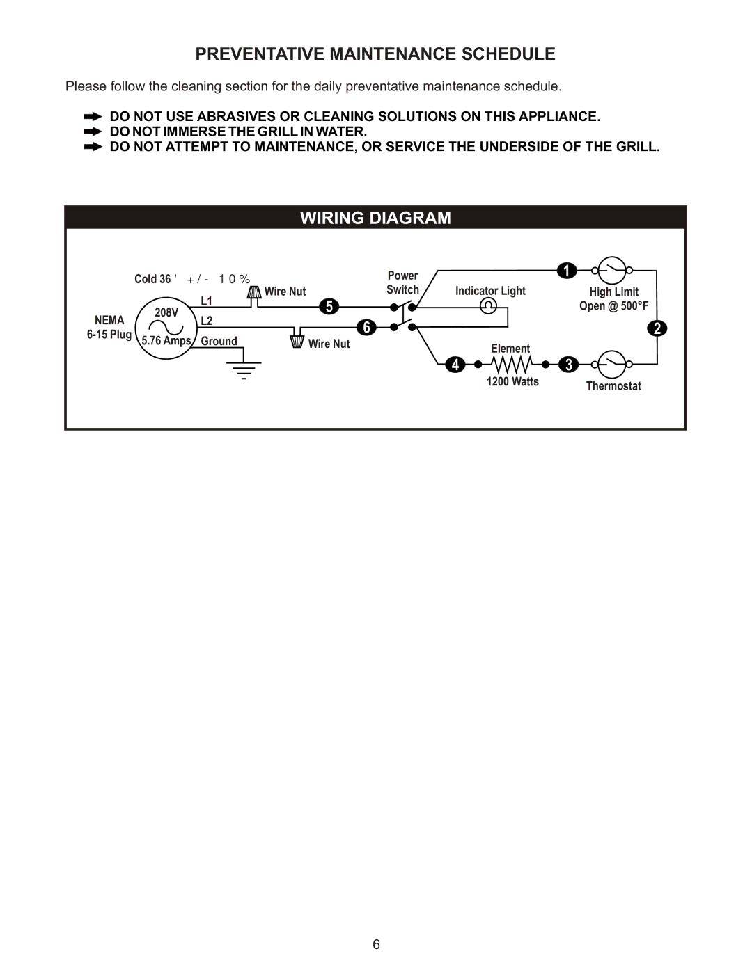 APW Wyott TG-2025 operating instructions Preventative Maintenance Schedule, Wiring Diagram 