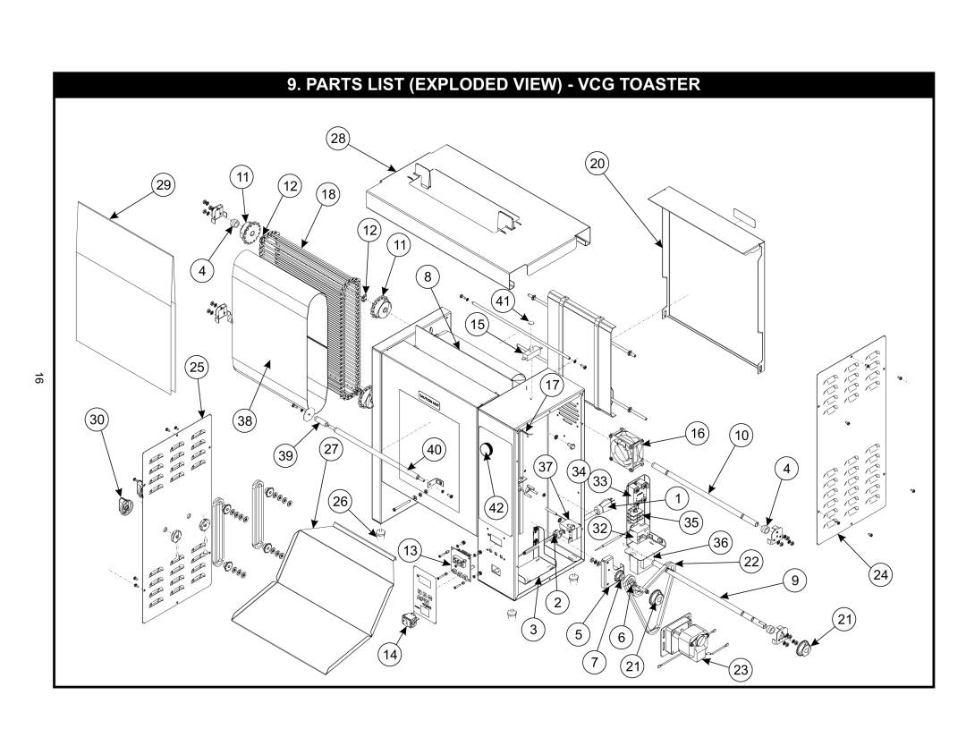 APW Wyott operating instructions Parts List Exploded View VCG Toaster 