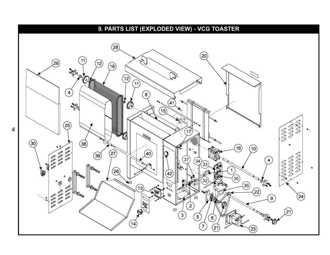 APW Wyott VCG operating instructions Parts List Exploded View - Vcg Toaster 