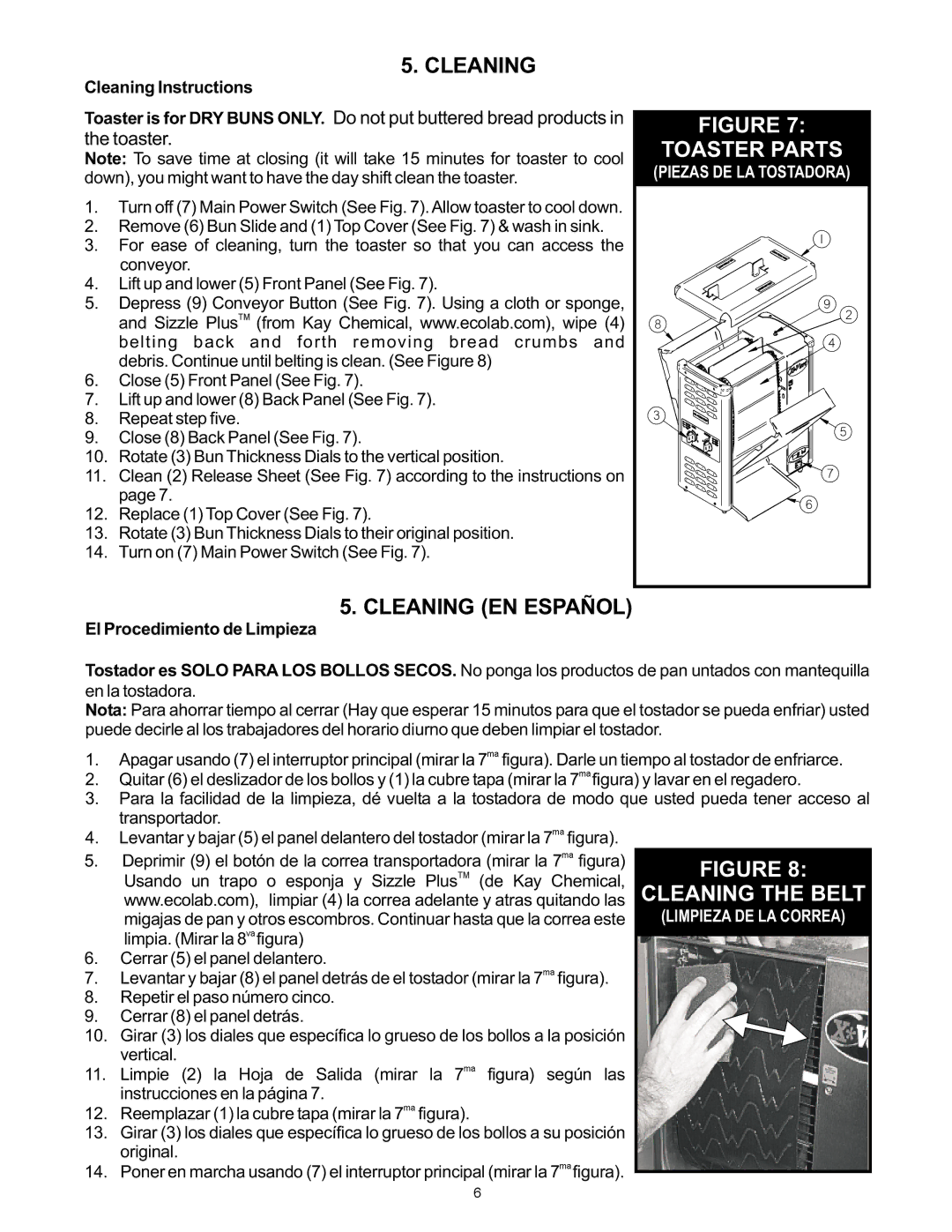 APW Wyott VSX manual Cleaning EN Español, Cleaning Instructions, El Procedimiento de Limpieza 