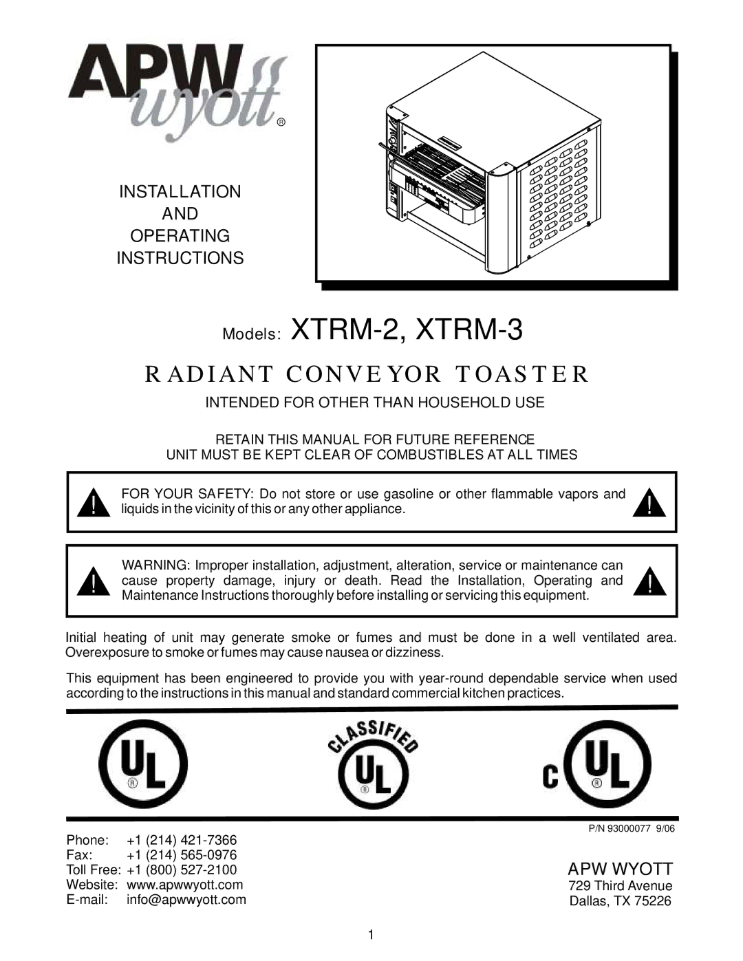 APW Wyott operating instructions Models XTRM-2, XTRM-3 