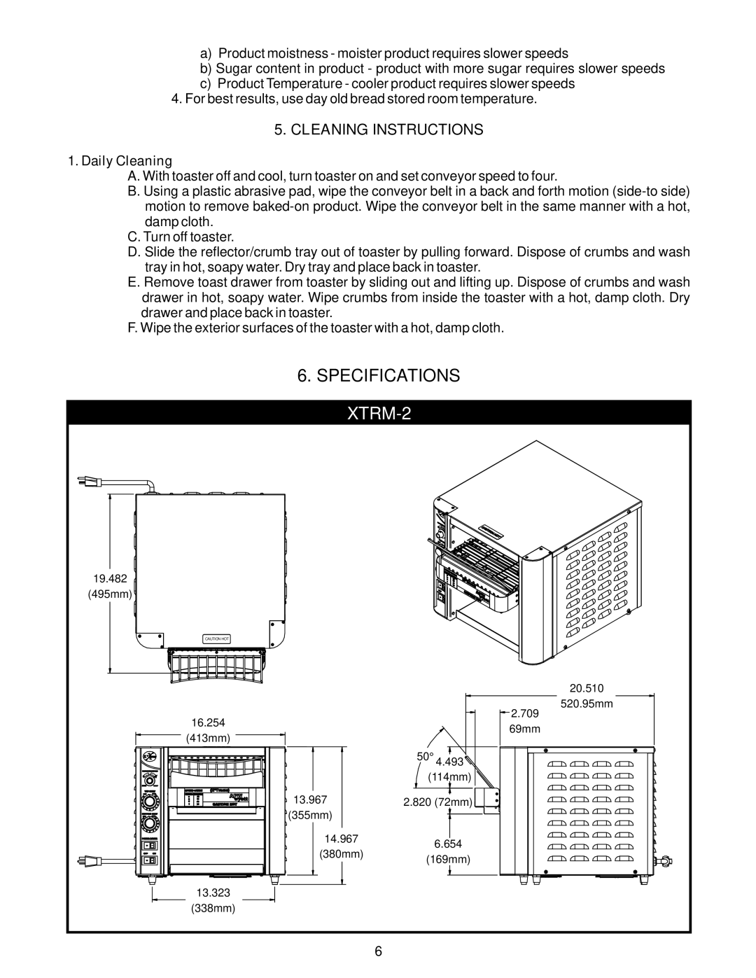 APW Wyott XTRM-2, XTRM-3 operating instructions Specifications 