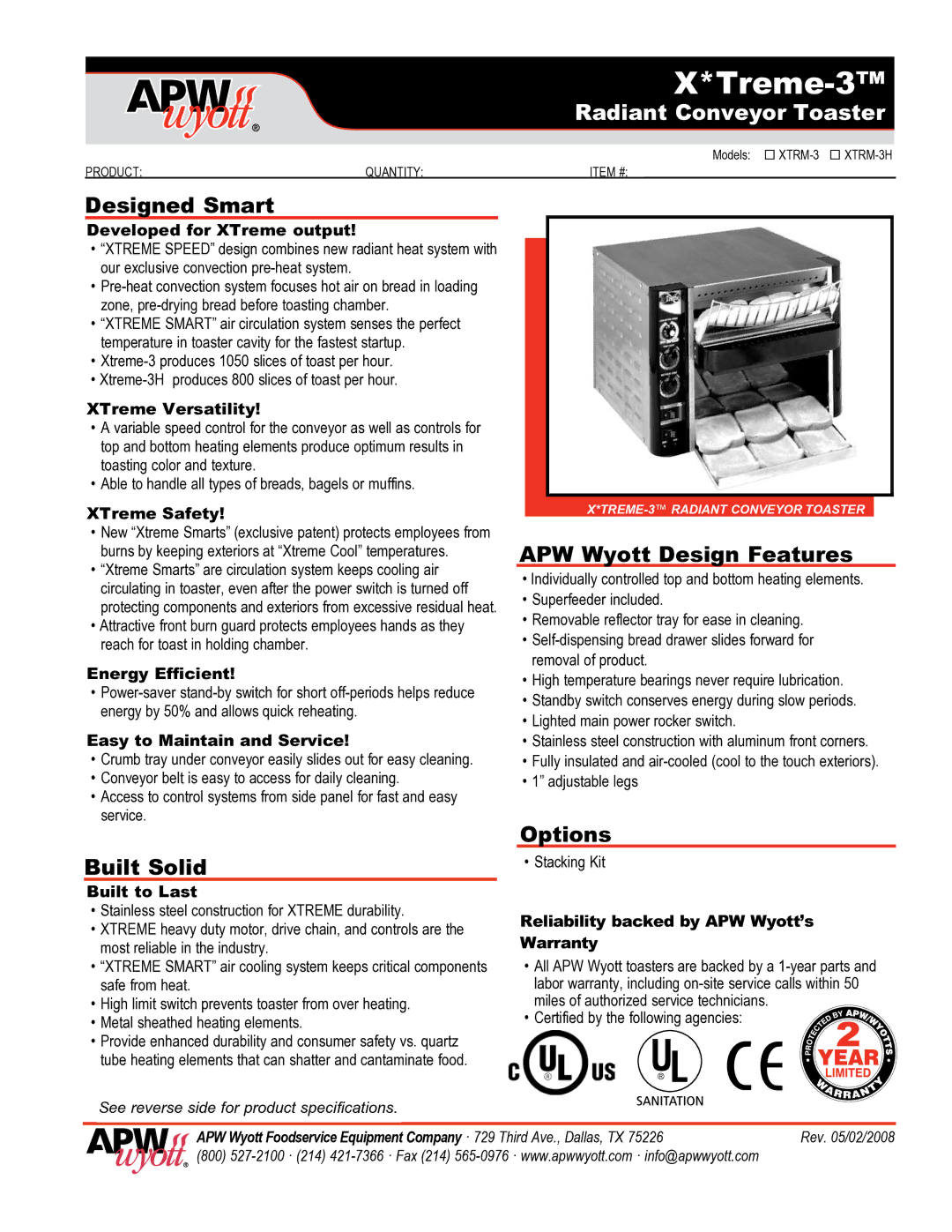 APW Wyott XTRM-3H specifications Designed Smart, Built Solid, APW Wyott Design Features, Options 