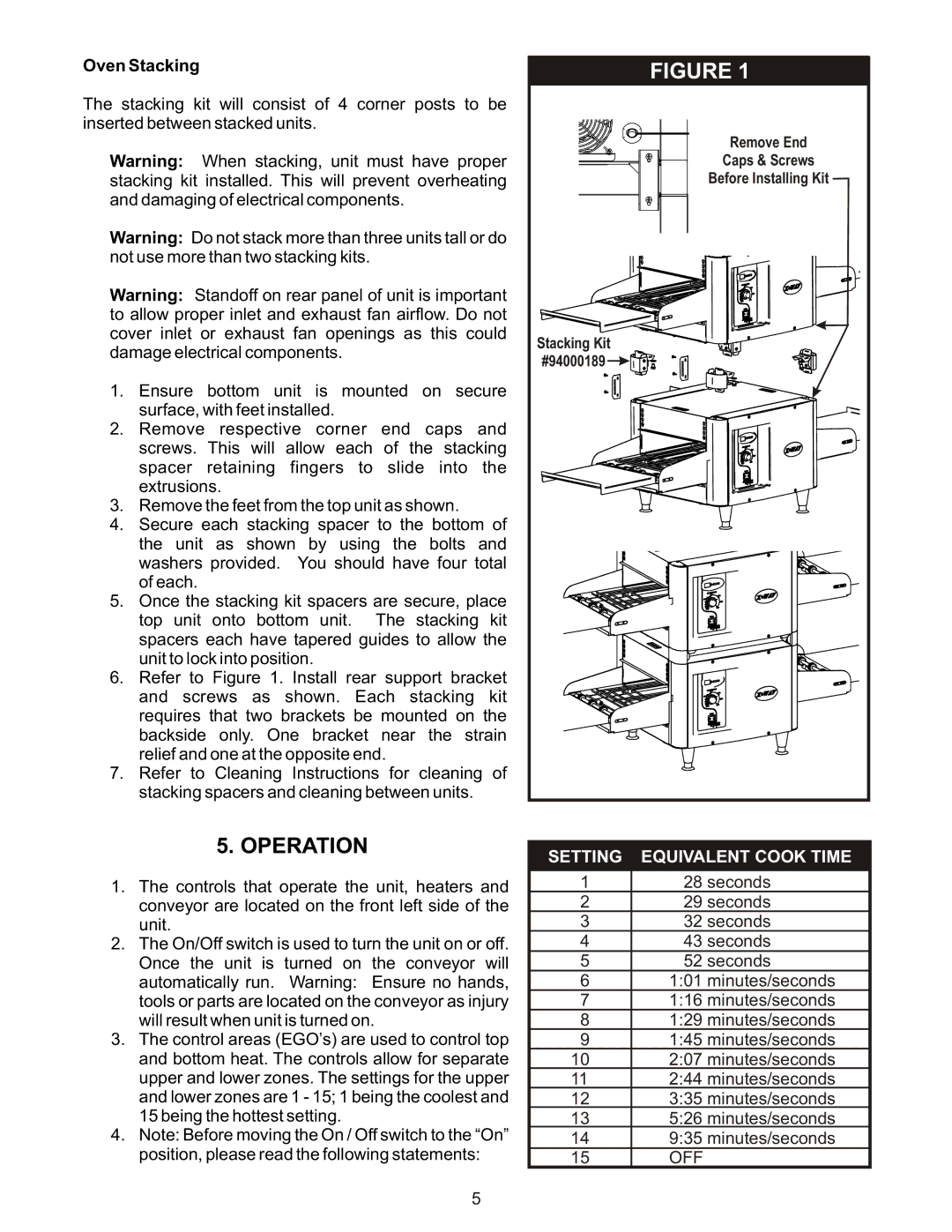 APW Wyott X*WAV 1417A operating instructions Operation, Oven Stacking 