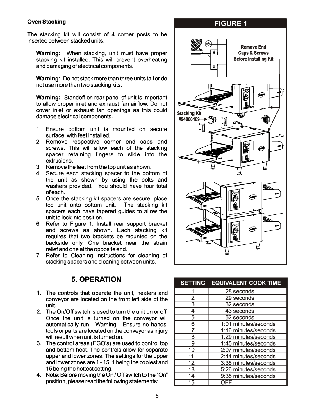 APW Wyott X*WAV 1417A operating instructions Operation, Setting, Equivalent Cook Time 