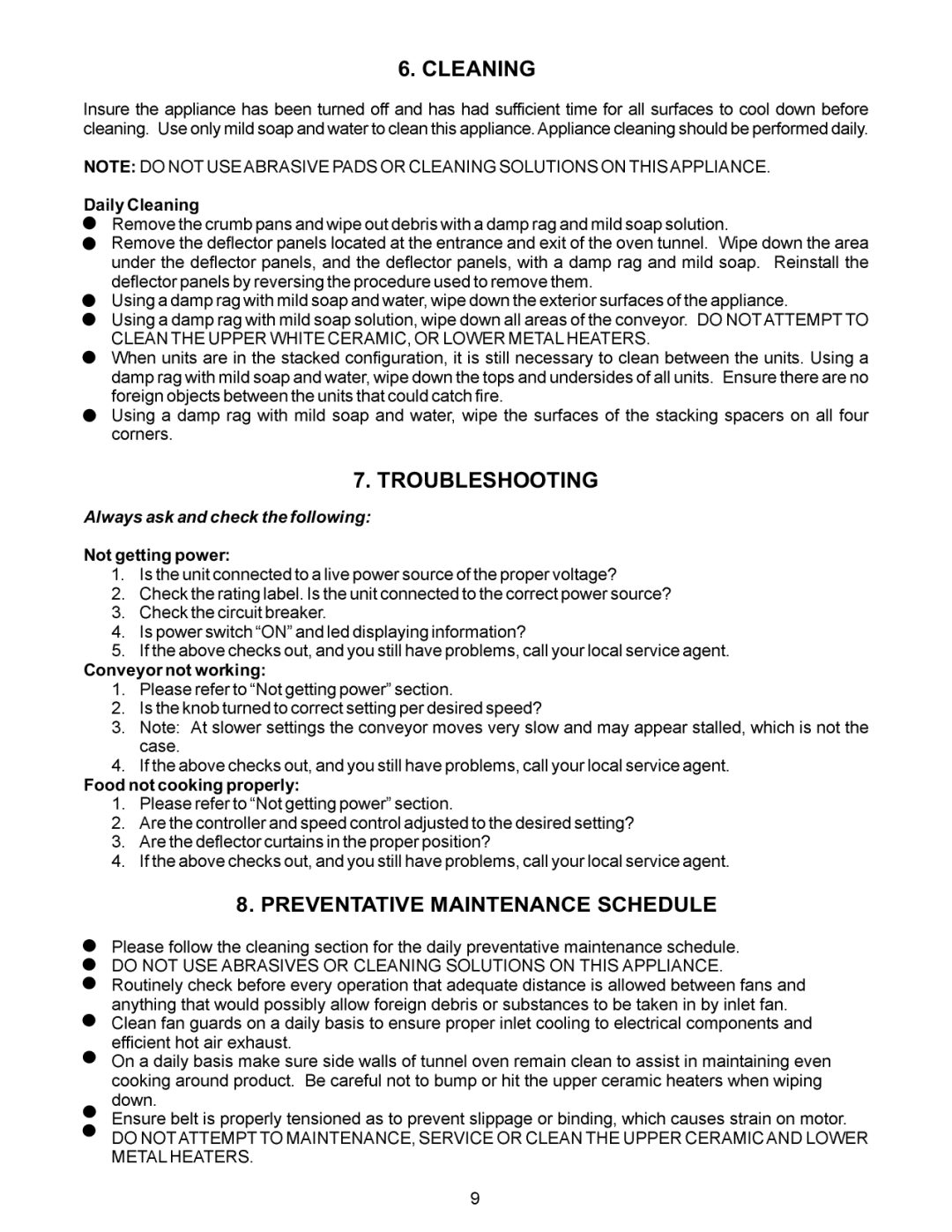 APW Wyott XWAV1829, XWAV1422, XWAV1417 manual Eaning, Troubleshooting 