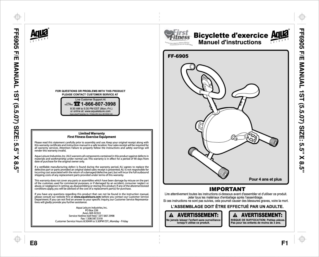 Aqua Leisure FF-6905 manual 