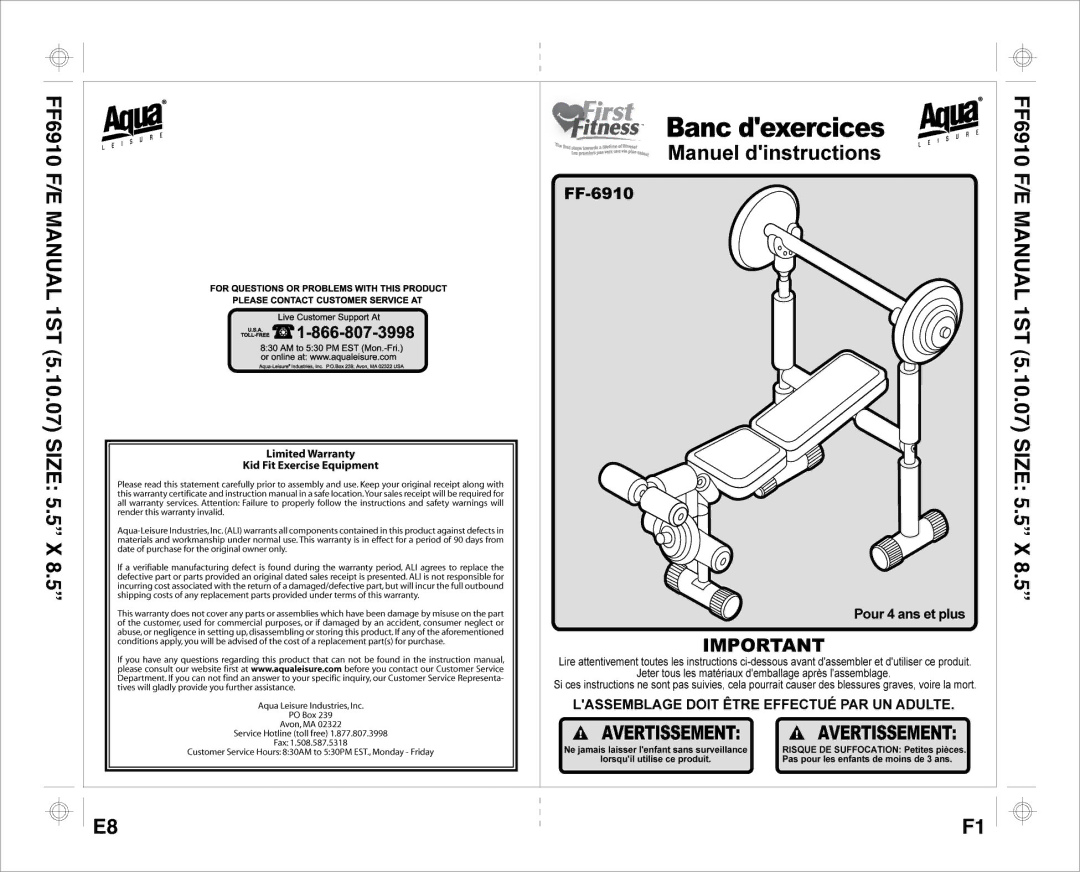 Aqua Leisure FF 6910 F, FF 6910 E manual 