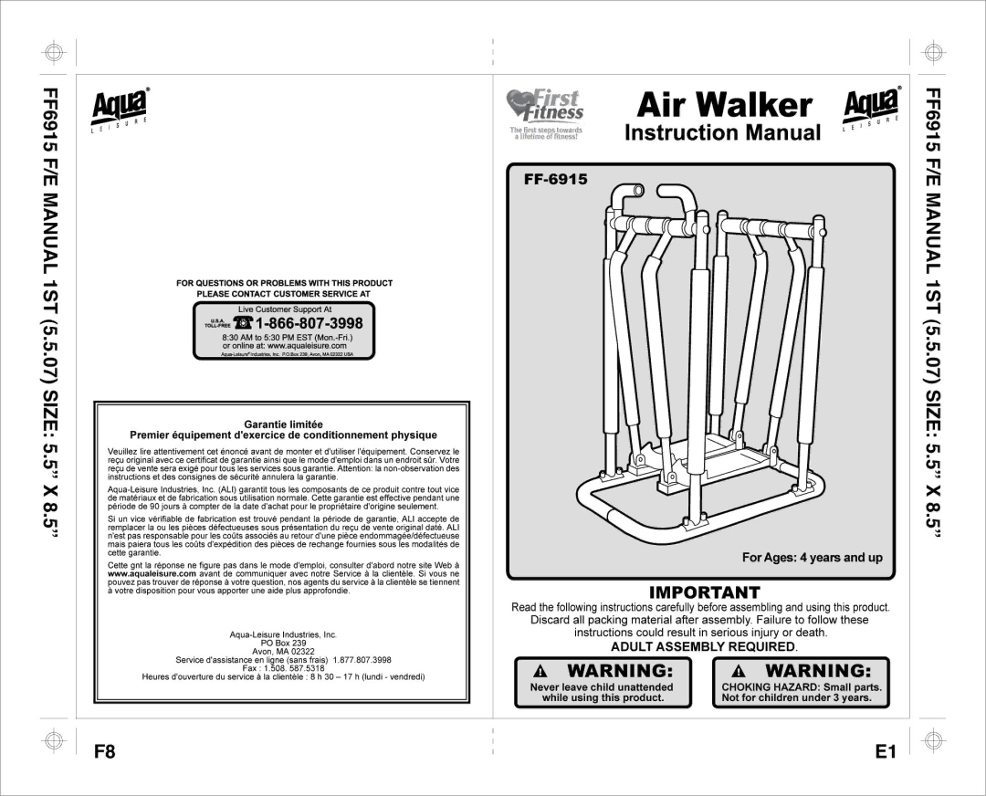 Aqua Leisure FF-6915 F, FF-6915 E manual 